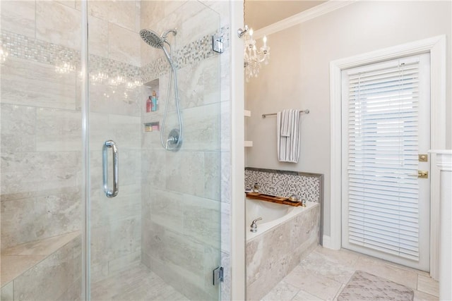8102 Nazareth Dr, Corpus Christi, TX 78413 - full bathroom with a garden tub, a shower stall, and ornamental molding