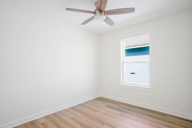 unfurnished room with ceiling fan and light hardwood / wood-style floors