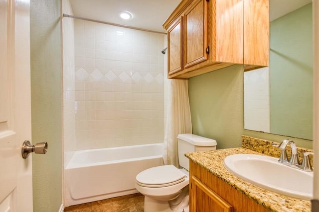 full bathroom featuring vanity, toilet, and shower / bathtub combination with curtain