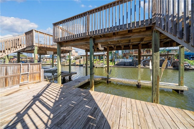 view of dock with a water view