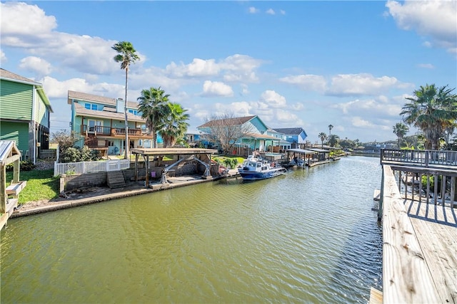 view of dock with a water view