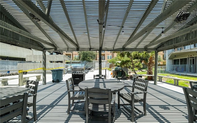 wooden terrace featuring a pergola