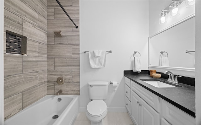 full bathroom featuring tile patterned floors, vanity, toilet, and tiled shower / bath combo