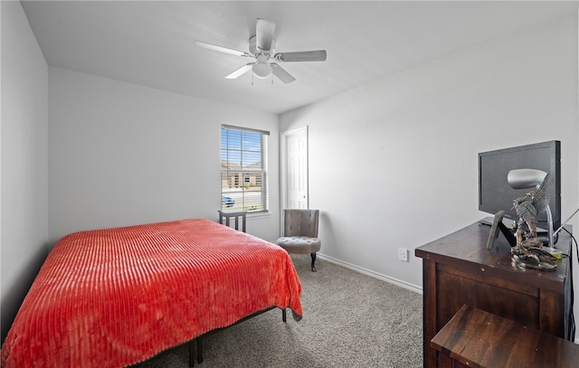 bedroom featuring carpet floors and ceiling fan