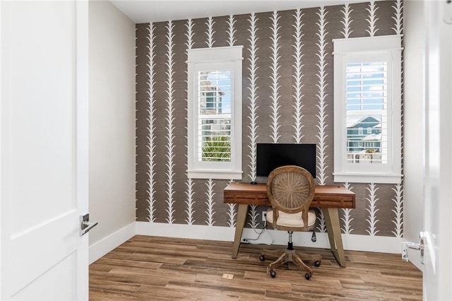 office space featuring hardwood / wood-style floors