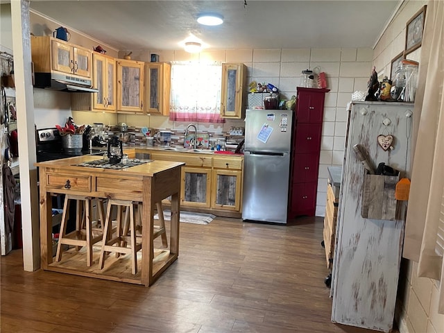 kitchen featuring sink, hardwood / wood-style flooring, and stainless steel fridge