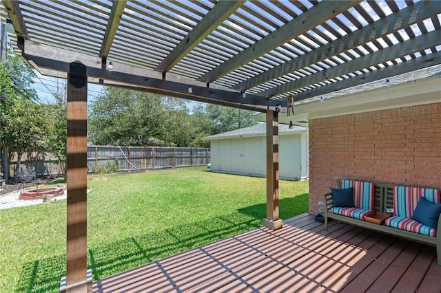1010 Weber Pkwy, Corpus Christi, TX 78411 - wooden deck featuring a fenced backyard, a fire pit, and a pergola
