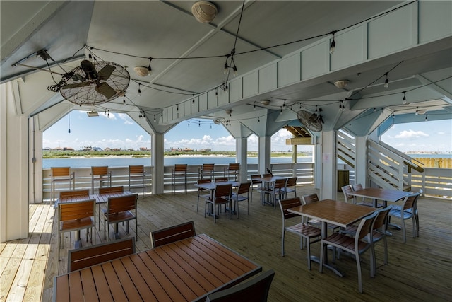 deck featuring a water view