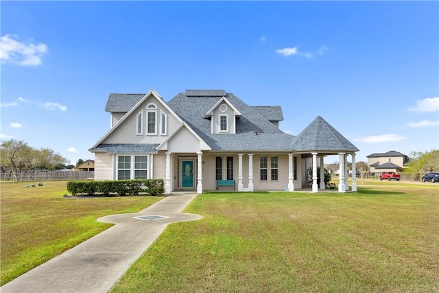 view of front of property with a porch and a front yard