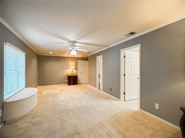 460 Del Mar Blvd, Corpus Christi, TX 78404 - spare room featuring ceiling fan, crown molding, carpet, and baseboards