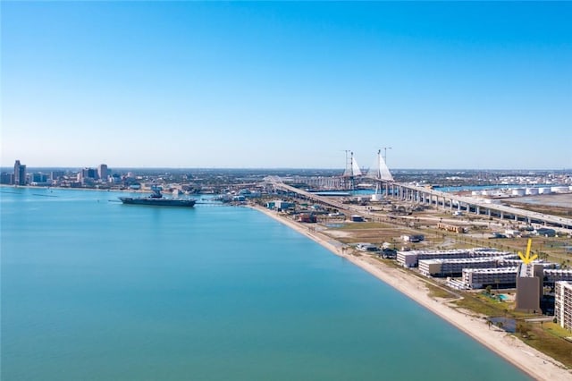 bird's eye view with a view of city and a water view