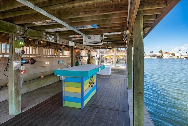 view of dock with a water view