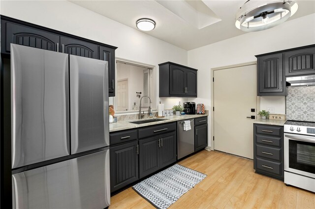 1044 Edinburgh Dr Unit 1044, Kerrville, TX 78028 - kitchen with tasteful backsplash, under cabinet range hood, light wood-style flooring, appliances with stainless steel finishes, and a sink