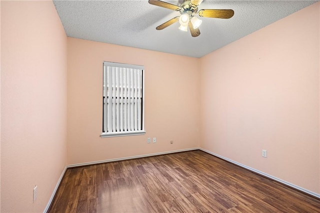 unfurnished room with wood-type flooring, ceiling fan, and a textured ceiling