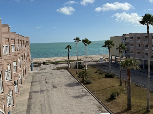 view of water feature featuring a beach view