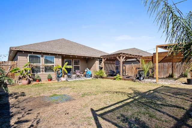 3906 Targaryen Way, Corpus Christi, TX 78410 - rear view of property featuring a pergola, a fenced backyard, a patio area, and roof with shingles