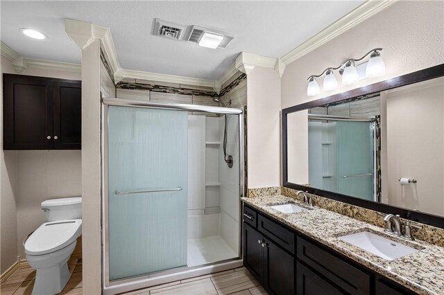 interior space featuring ceiling fan, crown molding, and dark hardwood / wood-style flooring