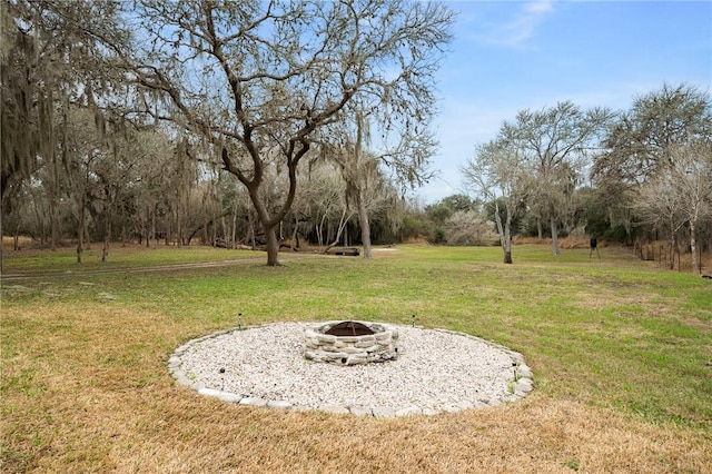 view of yard featuring a fire pit