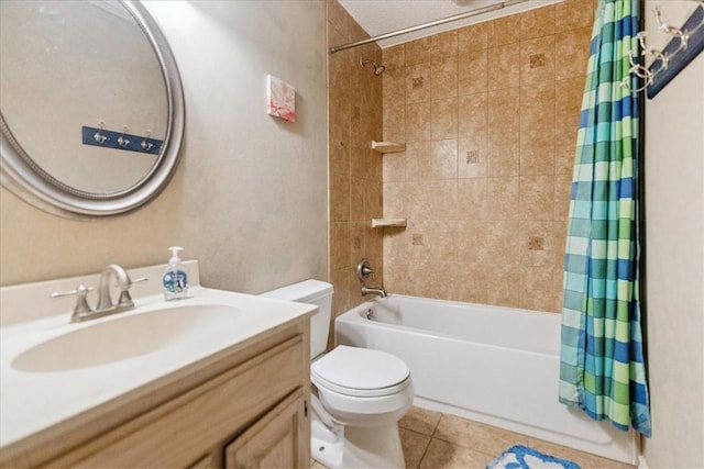 4537 Silver Hollow Dr, Corpus Christi, TX 78413 - bathroom with shower / bathtub combination with curtain, tile patterned floors, and vanity