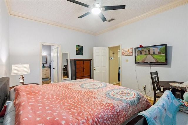 4537 Silver Hollow Dr, Corpus Christi, TX 78413 - bedroom featuring ornamental molding, ceiling fan, and ensuite bath