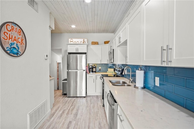 kitchen featuring appliances with stainless steel finishes, visible vents, a sink, and tasteful backsplash