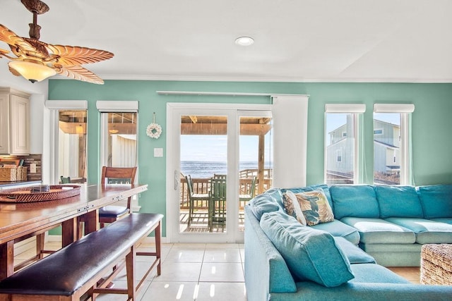 living room with light tile patterned floors