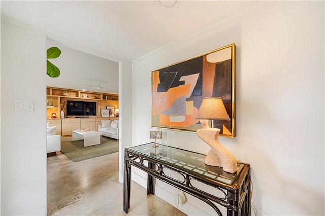 934 Miramar Pl, Corpus Christi, TX 78411 - hall featuring concrete flooring and built in shelves
