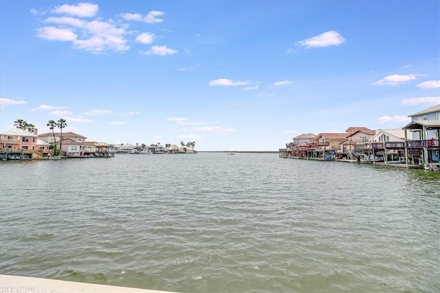 property view of water with a dock