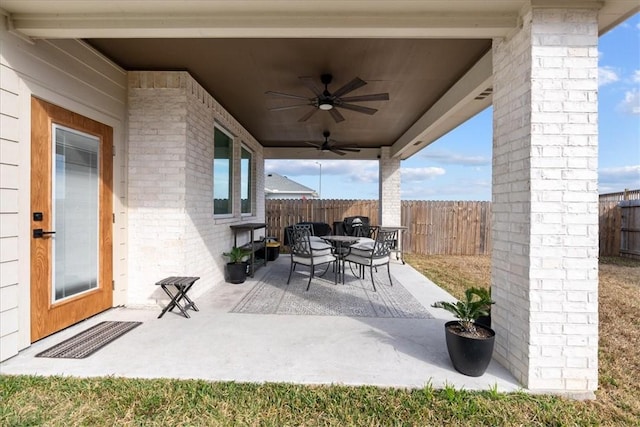 view of patio with ceiling fan