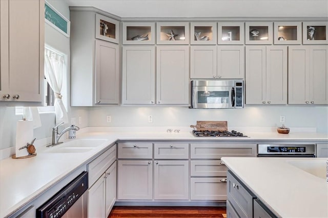 kitchen featuring gray cabinetry, sink, and stainless steel appliances