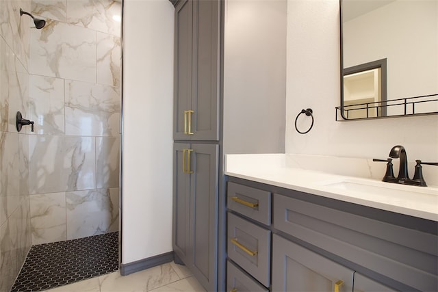 3633 Rebecca Dr, Corpus Christi, TX 78410 - full bath with marble finish flooring, a tile shower, and vanity