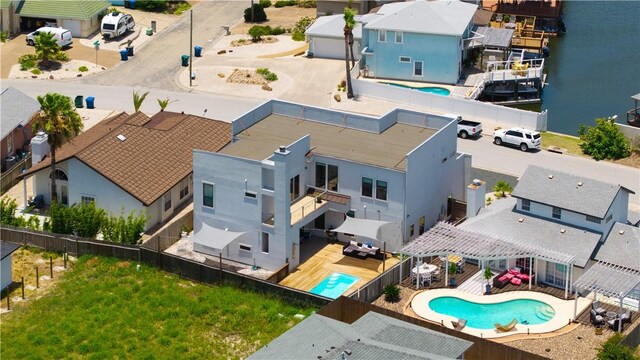 15130 Reales Dr, Corpus Christi, TX 78418 - aerial perspective of suburban area featuring a pool
