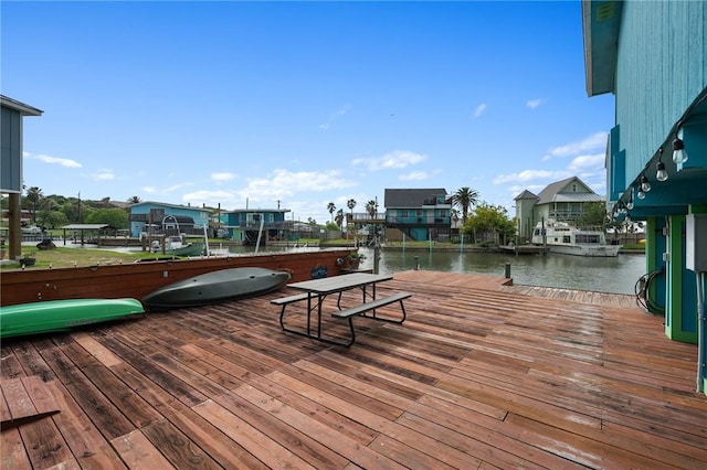 view of dock with a water view