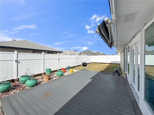 deck with a fenced backyard