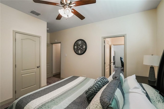 bedroom featuring carpet flooring and ceiling fan