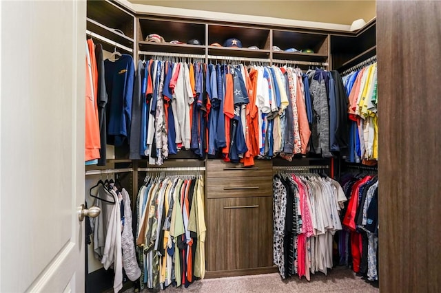 walk in closet with carpet