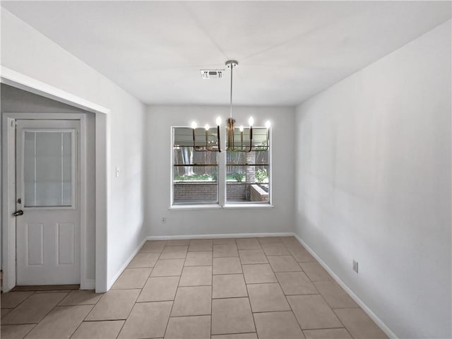 3658 Braeburn Dr, Corpus Christi, TX 78415 - unfurnished dining area with baseboards, an inviting chandelier, visible vents, and light tile patterned flooring