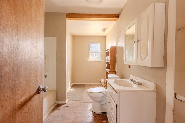 full bathroom with vanity, hardwood / wood-style floors, shower / bathing tub combination, and toilet