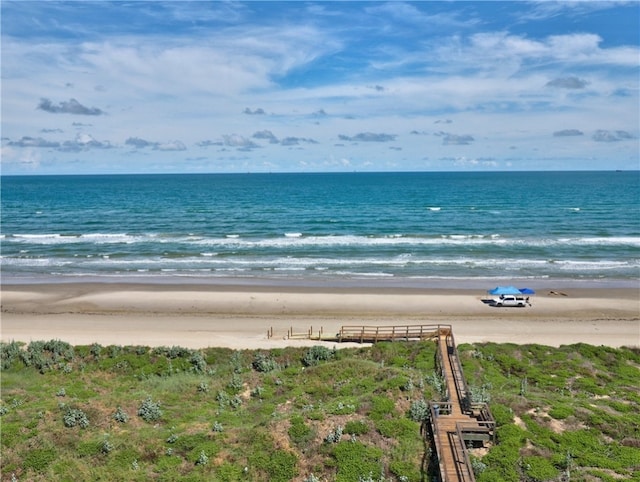 view of water feature featuring a beach view