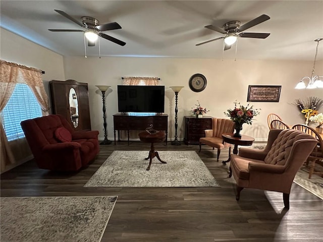 803 Molina St, Robstown, TX 78380 - living area with ceiling fan, wood finished floors, and a chandelier