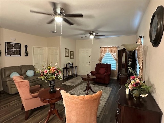 803 Molina St, Robstown, TX 78380 - living area with ceiling fan and dark wood-style flooring