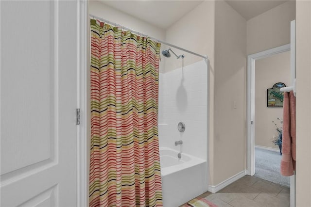 14901 Windward Dr Unit 704, Corpus Christi, TX 78418 - full bath with shower / bath combination with curtain, tile patterned flooring, and baseboards