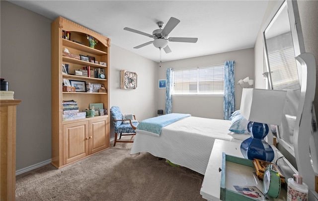 bedroom featuring carpet floors and ceiling fan