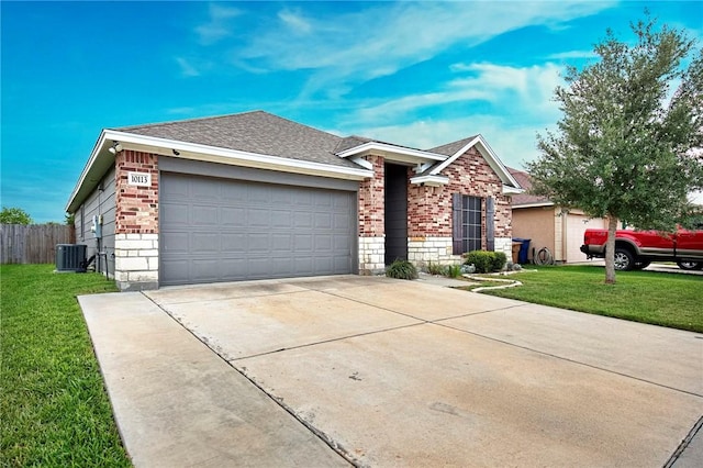 10113 Maverick, Corpus Christi, TX 78410 - ranch-style house featuring concrete driveway, brick siding, a garage, and a front lawn