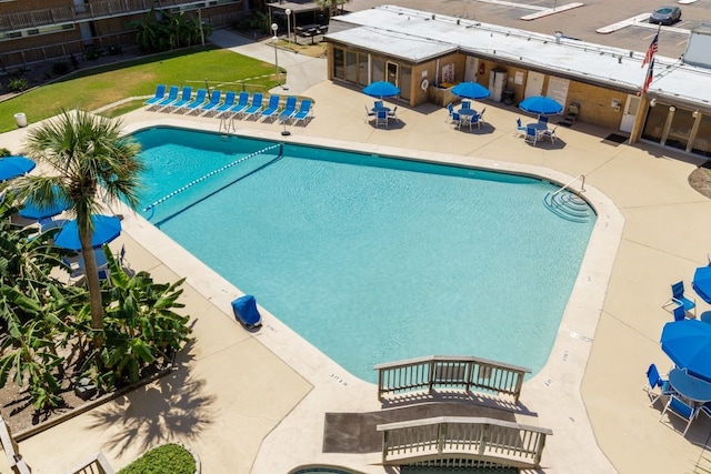 view of pool featuring a patio