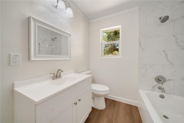 5506 Curtis Clark Dr, Corpus Christi, TX 78411 - bathroom with vanity, wood finished floors, bathing tub / shower combination, and crown molding
