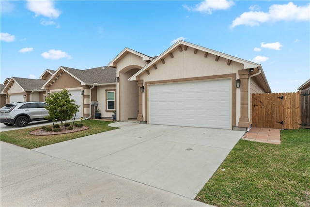 single story home featuring a garage and a front lawn