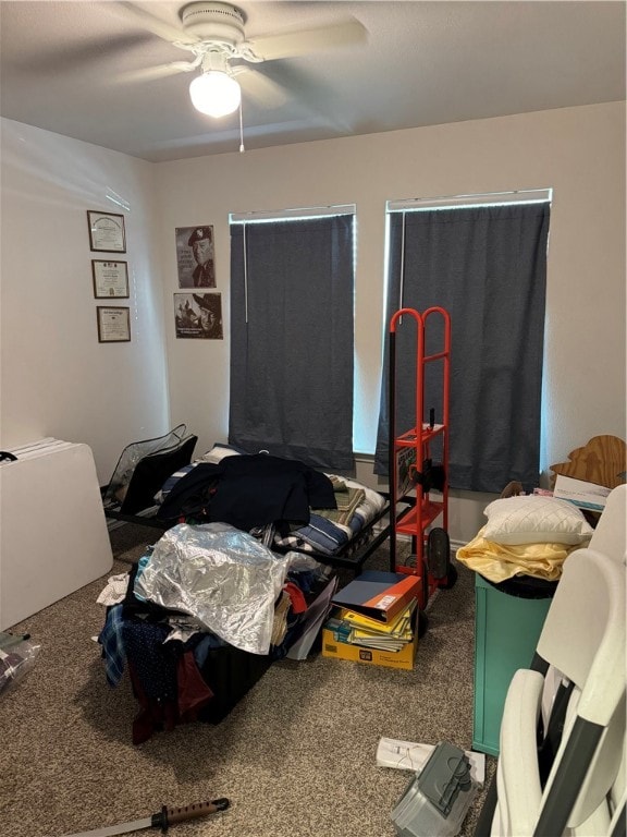 bedroom featuring carpet floors and ceiling fan