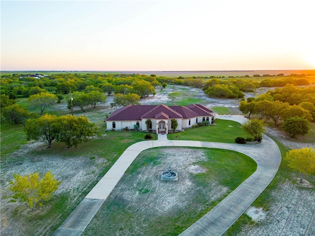 view of aerial view at dusk