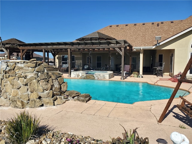 view of swimming pool with a pergola, an in ground hot tub, and a patio